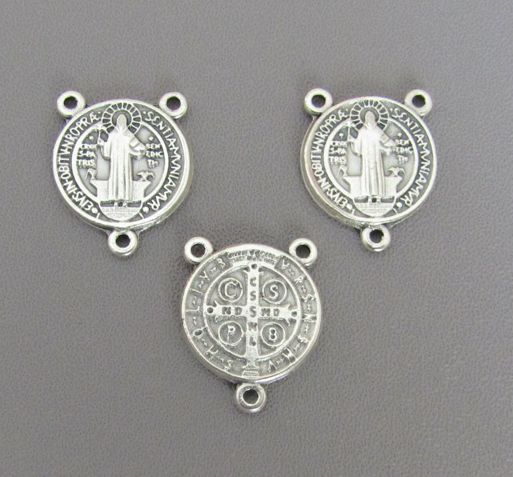 LOT 3 Saint St. BENEDICT Rosary Center Italy Rosaries Part T132 finsh SILVER