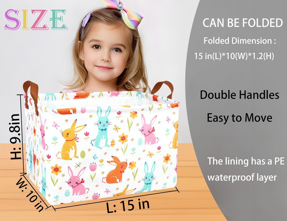 MYFLOCY Large Rectangular Easter Baskets Empty Waterproof Boy Toy Box Foldabl...