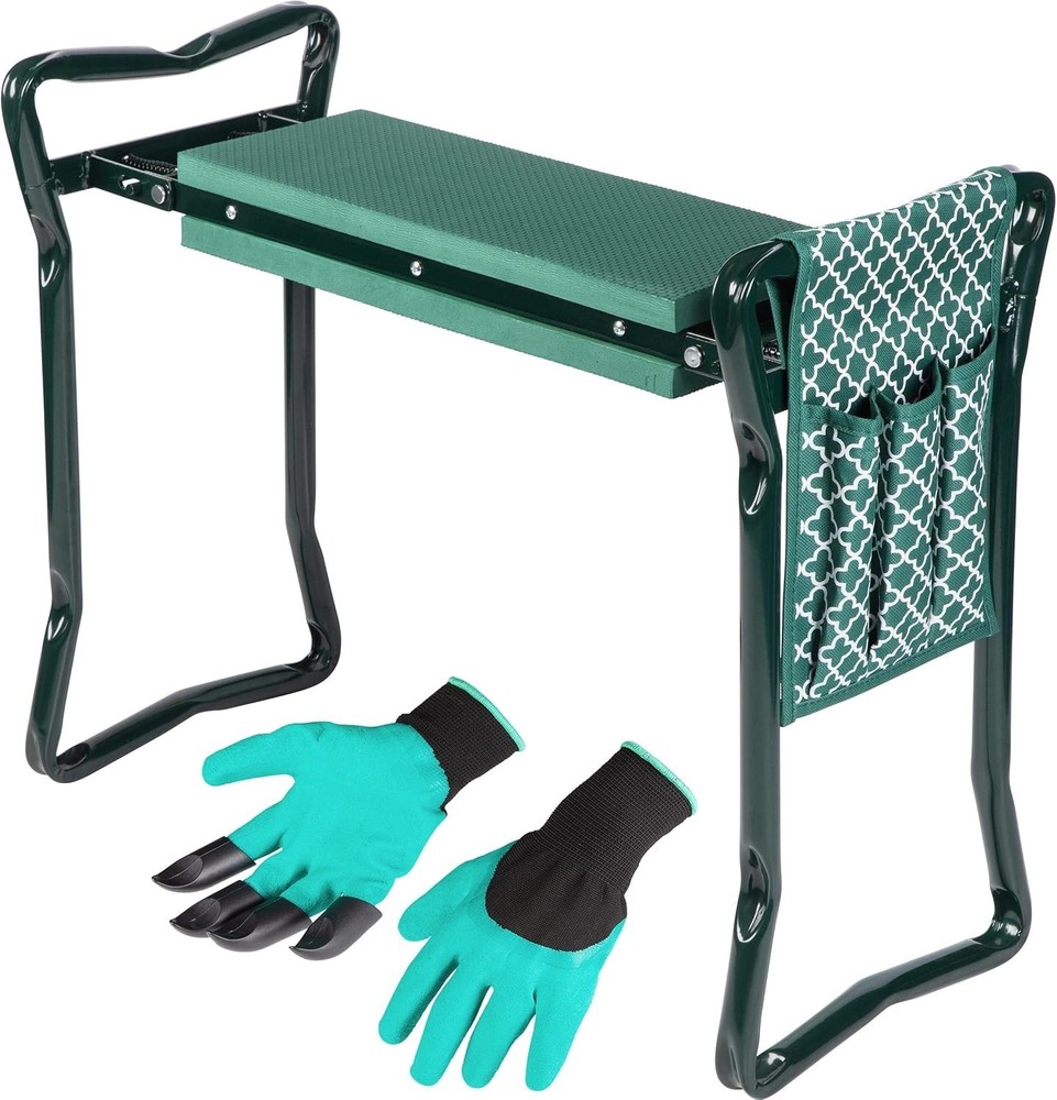 Foldable Garden Bench - Lightweight Stool, Tool Pouch