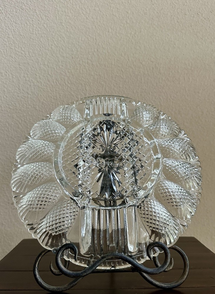 Vintage L.E. Smith Glass Deviled Egg & Relish Plate w/ Pineapple Pattern-EUC