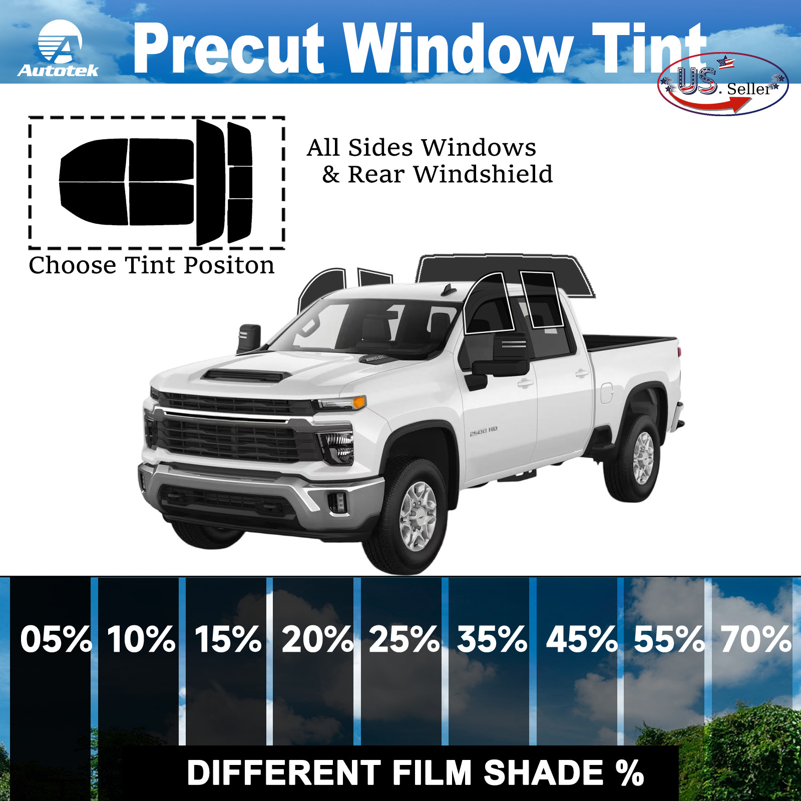Computerized Custom PreCut 2Ply Window Tint Film Kit For ALL Silverado 2500 Crew