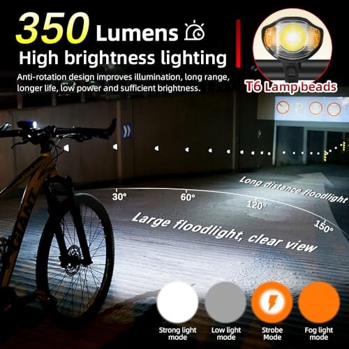 Super Bright 6-Bead LED Multi-Functional Waterproof Bicycle Light Set, USB