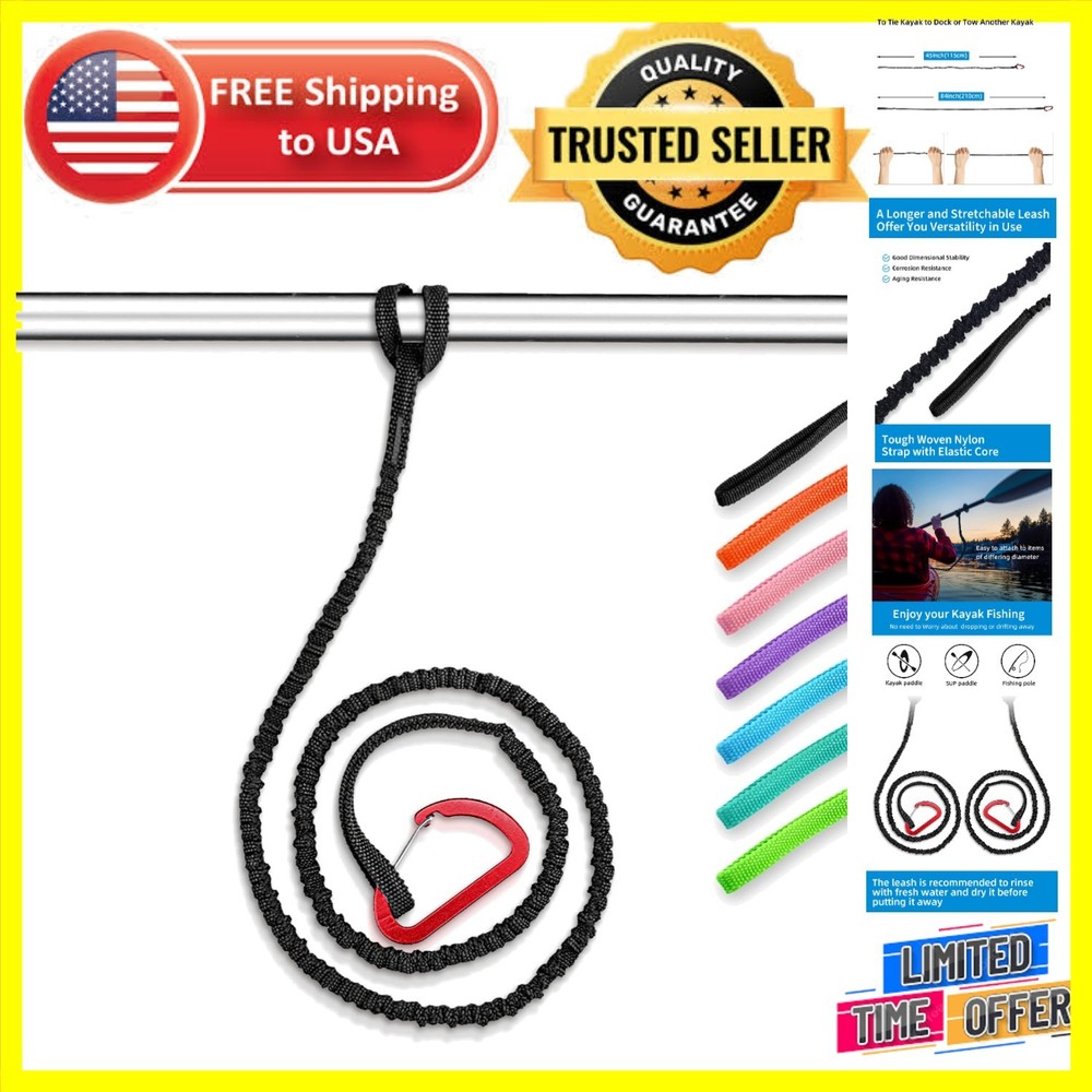 Kayak Paddle Leash 4-7ft Stretchable Strap - Ultimate Paddle Safety Solution