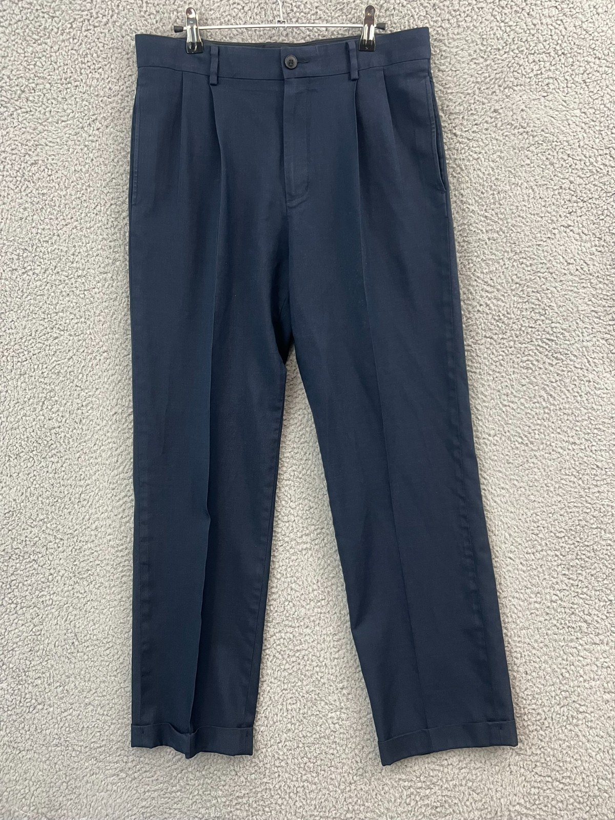 Vintage L.L. Bean Pants Men's 32W (Fits 32x30) Blue Wool Pleated Casual Preppy