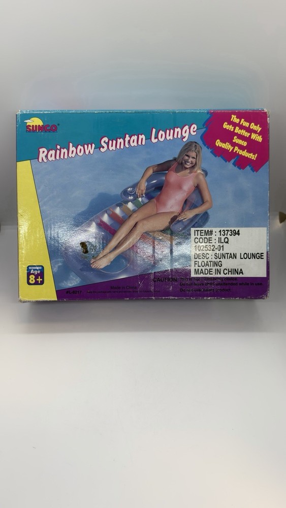 Vintage pool Rainbow Suntan Lounge Float Floatie Inflatable SUNCO NEW