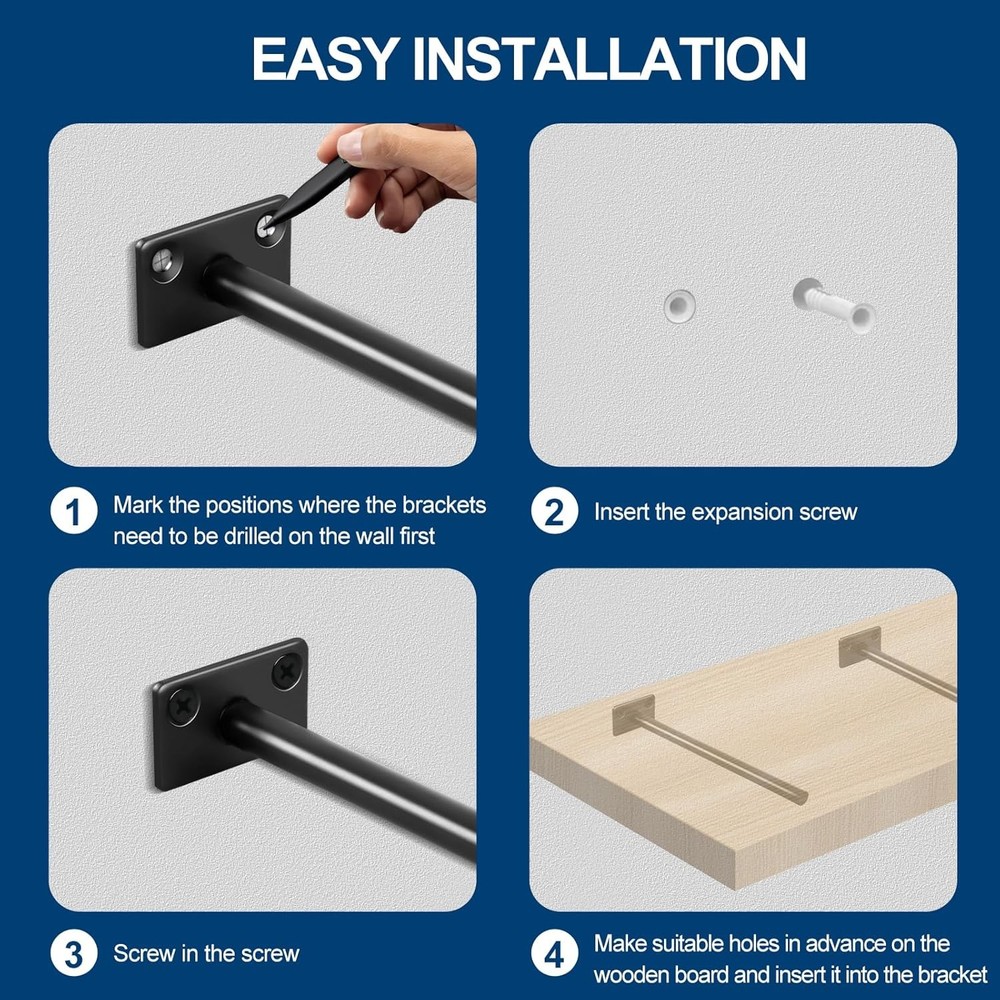 12 Pcs 8" Black Solid Steel Floating Shelf Bracket Blind 8 Inch