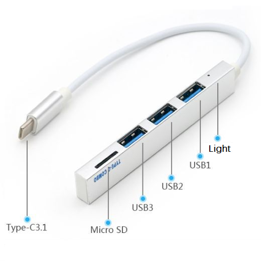 Multifunctional HUB Splitter Type-C Docking Station Adapter MicroSD Card Reader