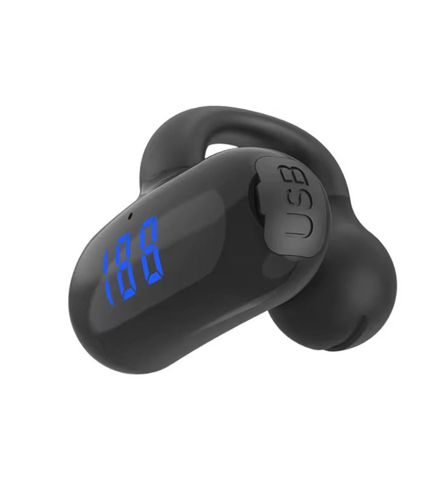 Bluetooth 5.3 Bone Conduction Open Ear Clip Earbud Waterproof Mic LED
