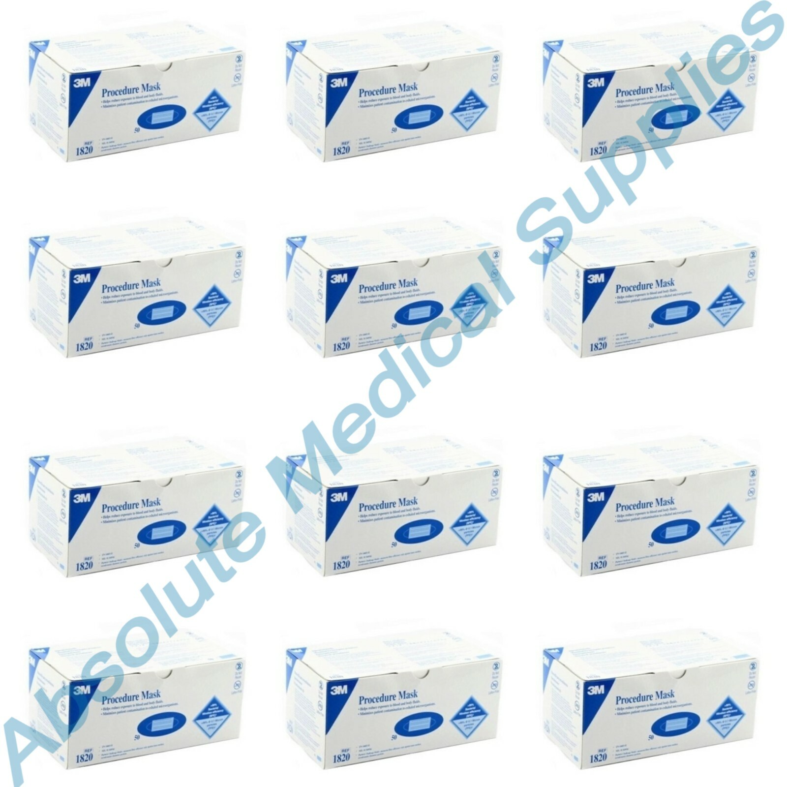 *600-Pieces* 3M Procedure Face Mask Reduces Fluid & Microorganisms Exposure 1820