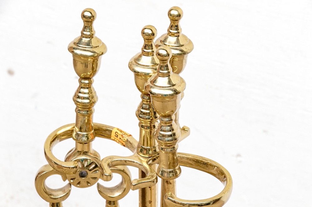 Vintage Brass Fireplace Tool Set—4 Pieces