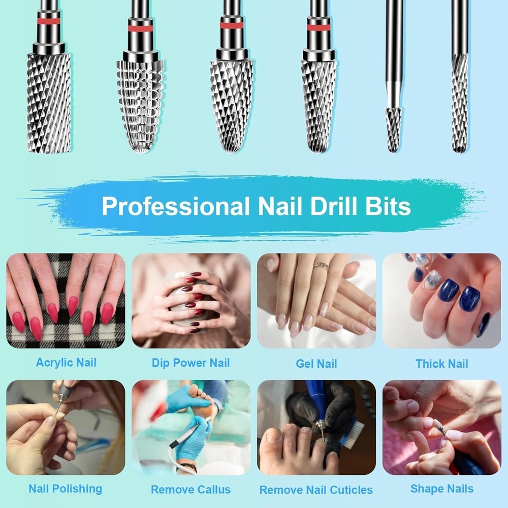 6Pcs Nail Drill Bits Set Professional, 3/32'' Electric Nail Drill Bits for