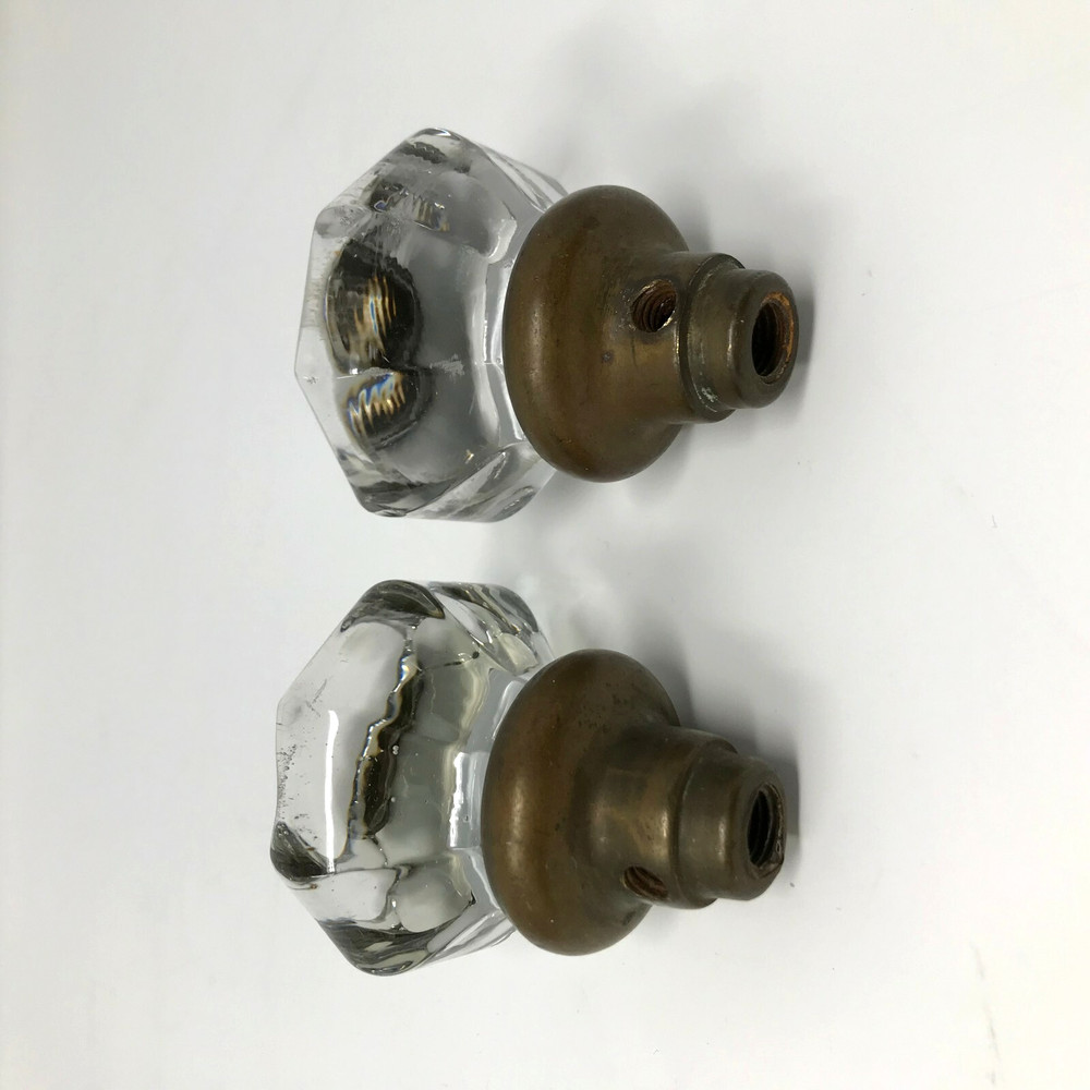 Antique Glass Crystal Unique Inset Brass Door Knobs (2 knobs only)