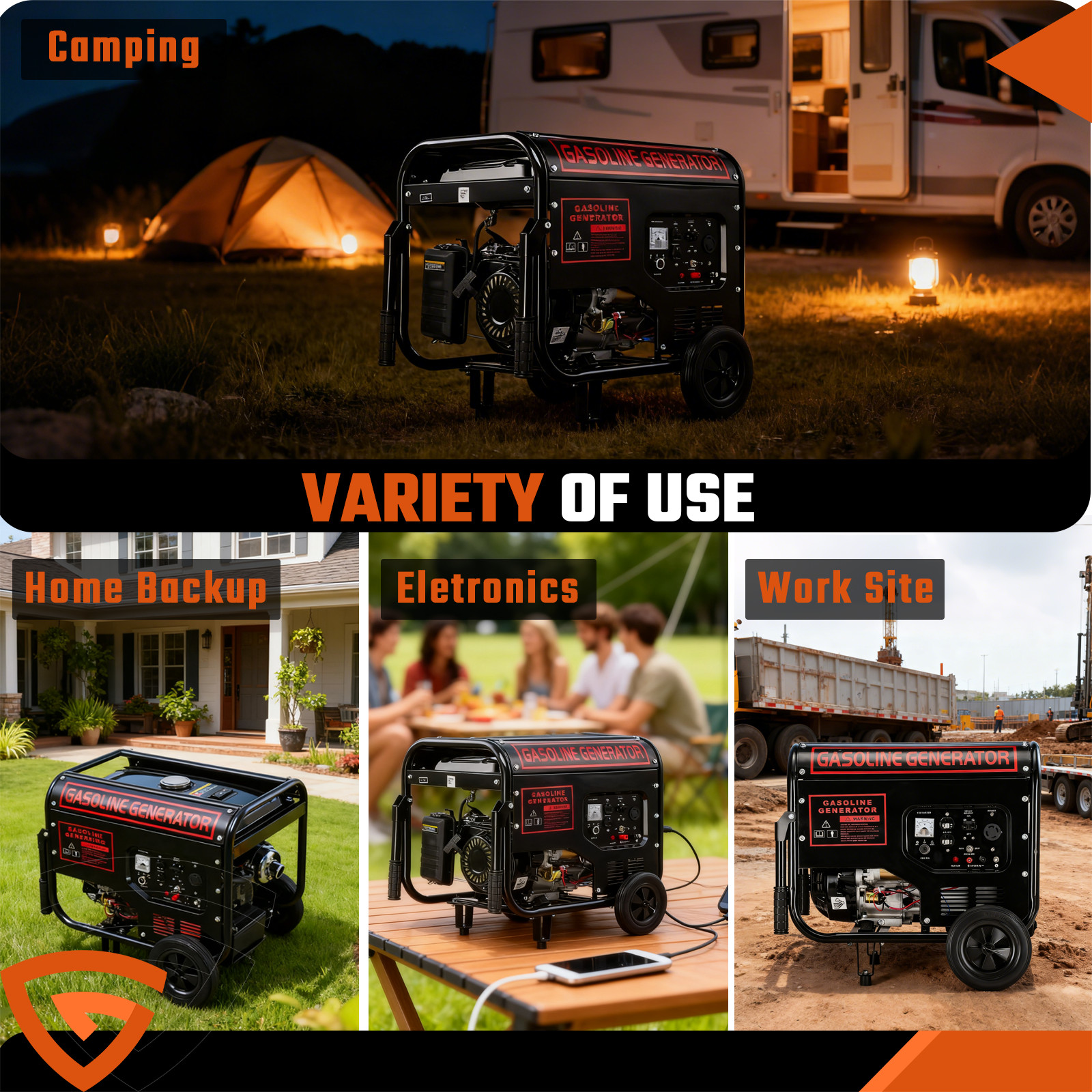 5000W Portable Inverter Generator Gas Powered Electric Start For Home Backup