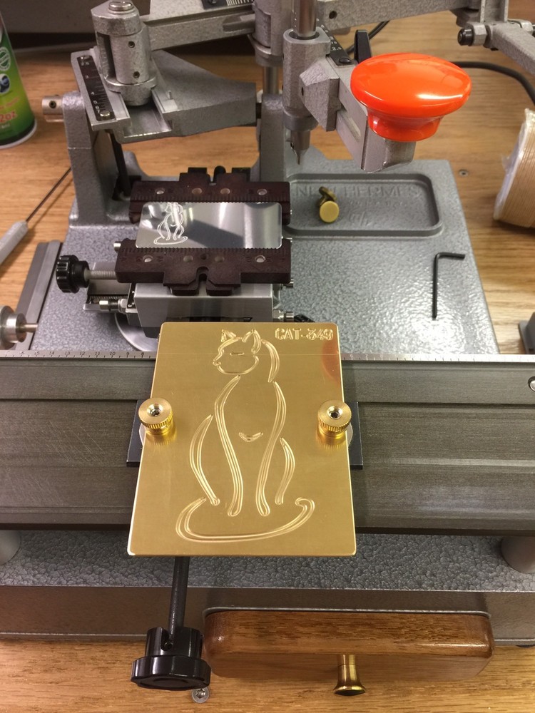 SITTING CAT SOLID BRASS MASTER ENGRAVING PLATE FOR NEW HERMES FONT TRAY