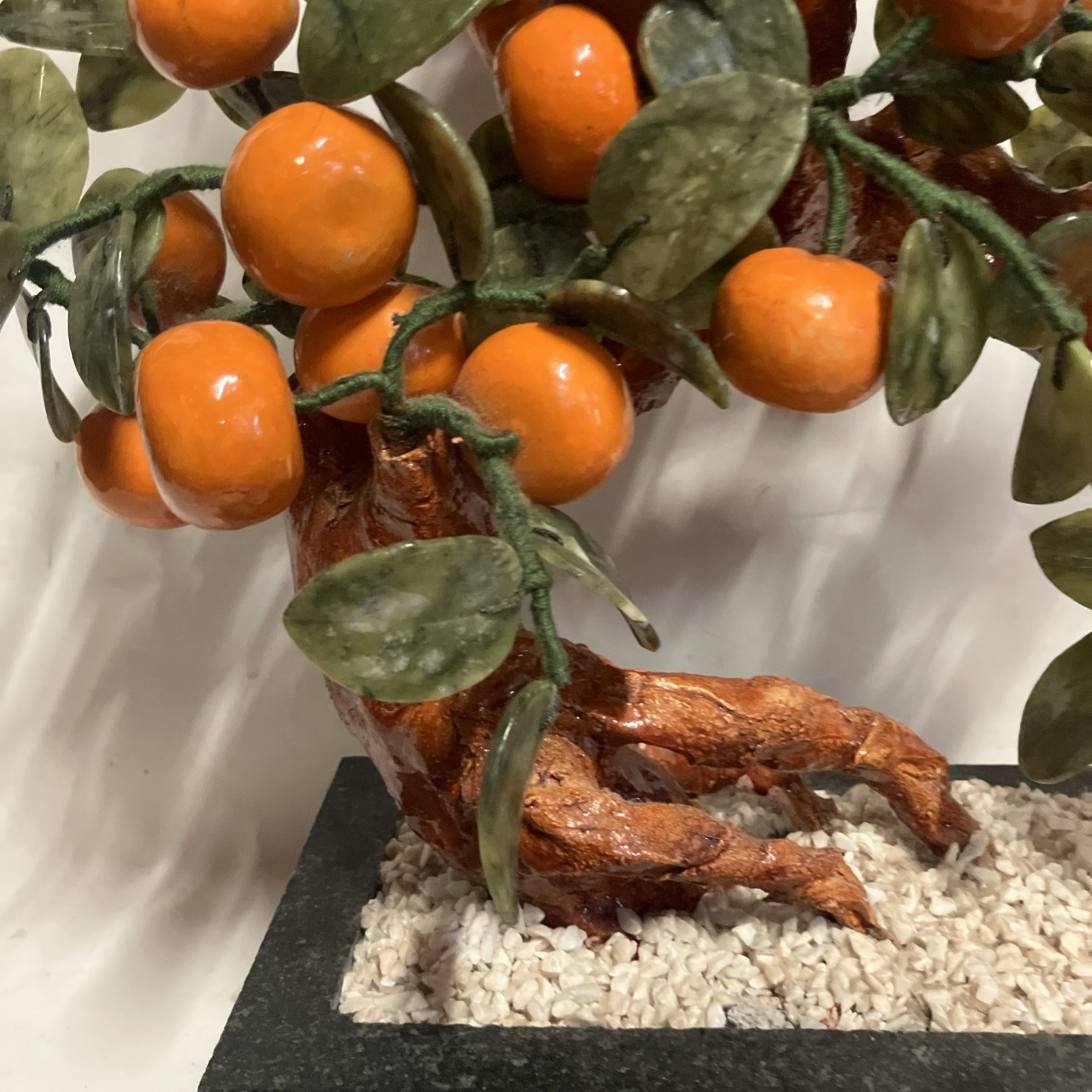 Large Mandarin Orange Jadeite Leaves Bonsai Tree Feng Shui Marble large Stone