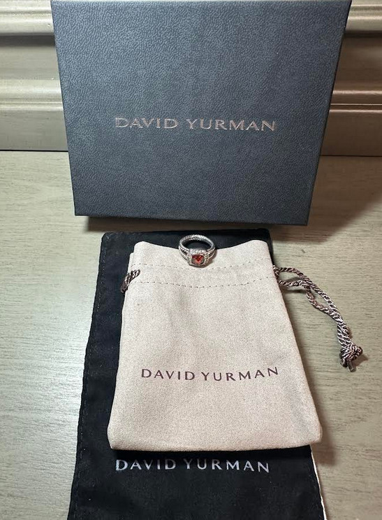 925 SILVER DAVID YURMAN 7MM PETITE ALBION RING WITH GARNET STONE AND DIAMONDS