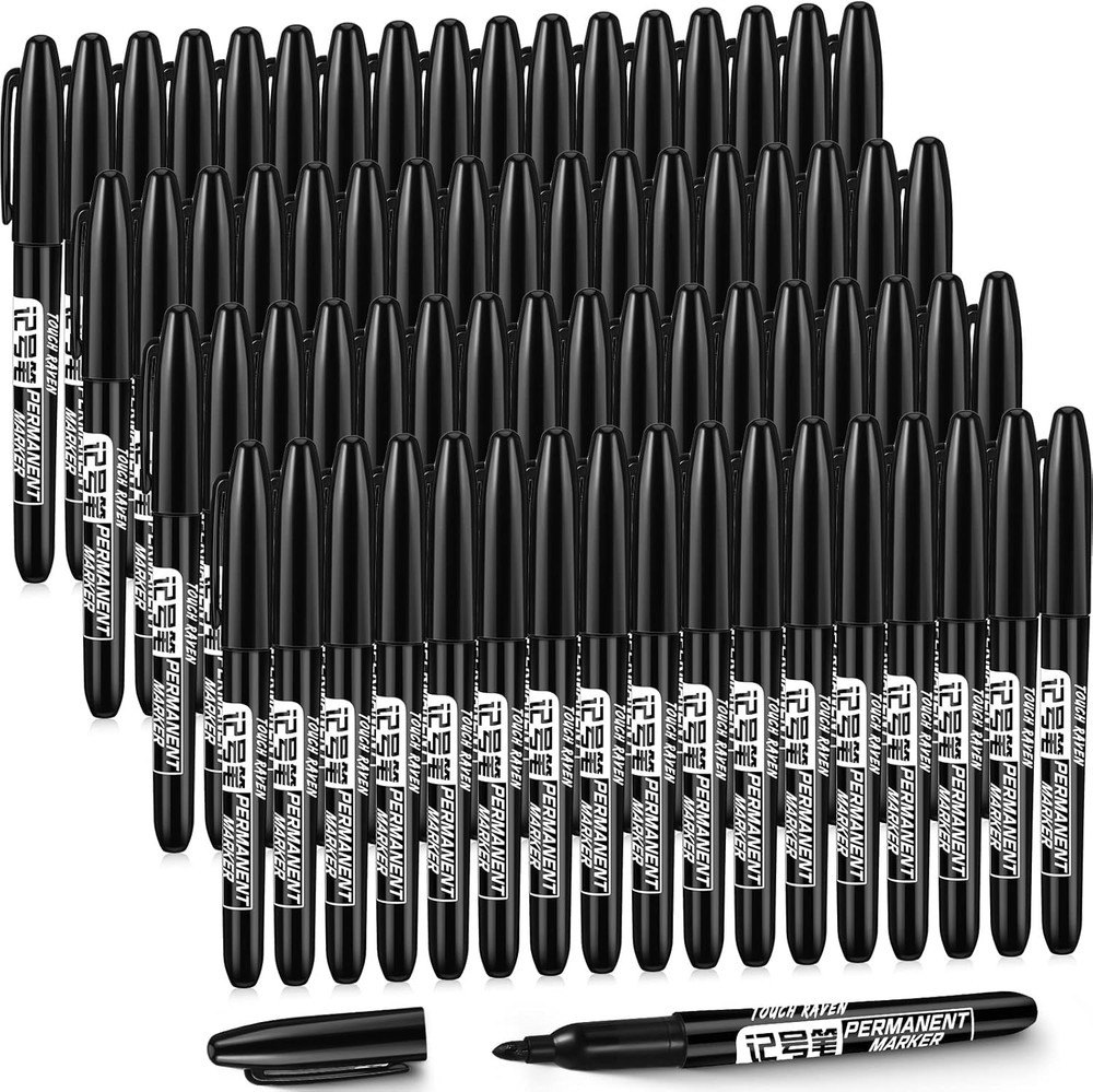 100 Pack Permanent Markers Bulk Black Set Fine Point Marker Pens Waterproof Work