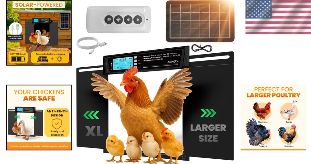 Extra Large Solar Powered Automatic Chicken Coop Door with Remote & LCD Display