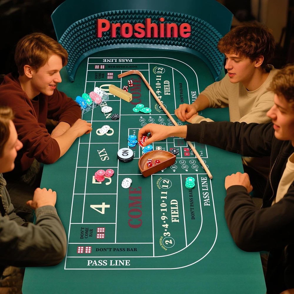 Craps Tabletop Game Set with 35*70" Rubber Craps Tabletop Layout Mat, 48*11" Rub