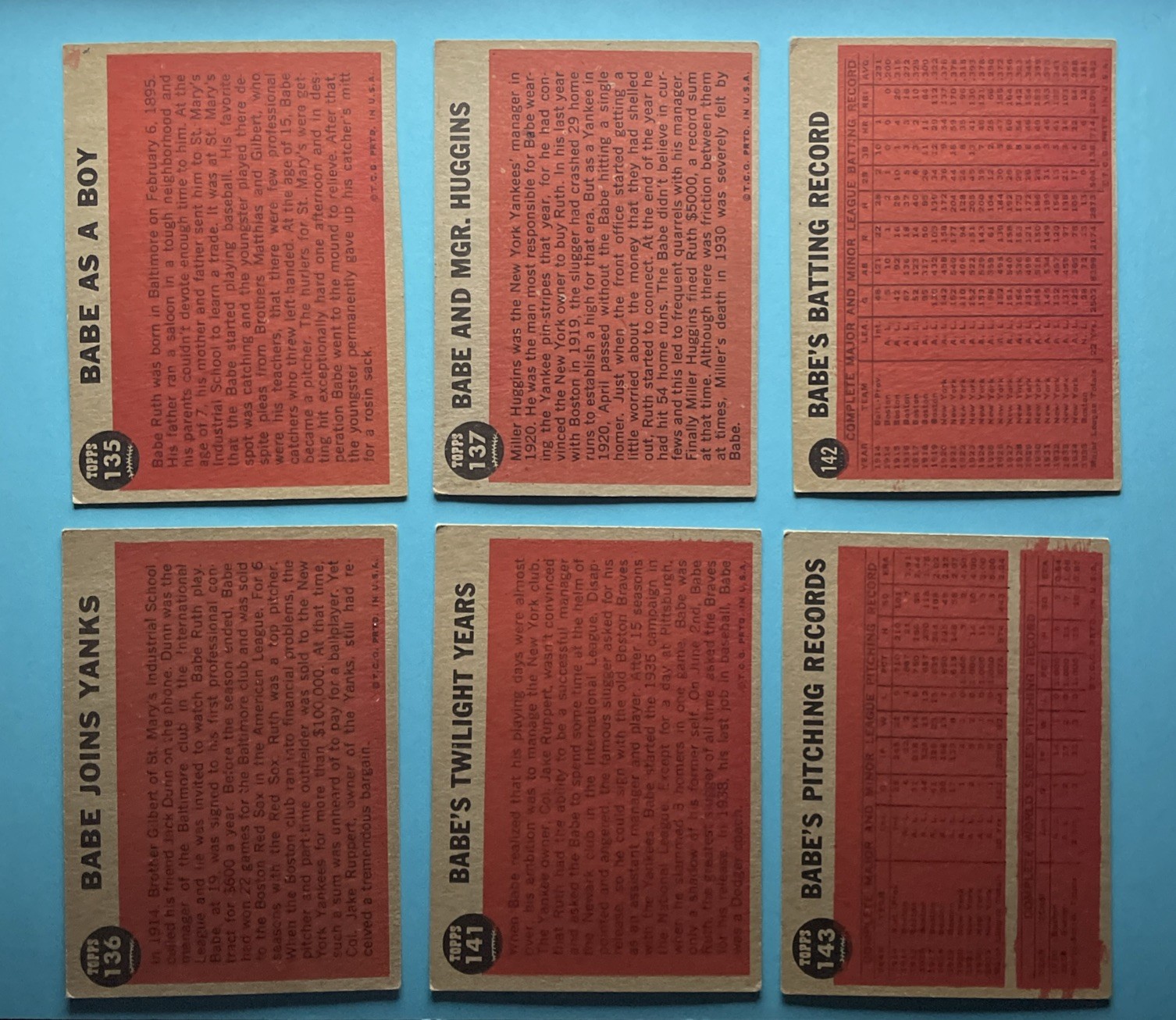 Lot of 6 Different - 1962 Topps Babe Ruth Special - VG-EX