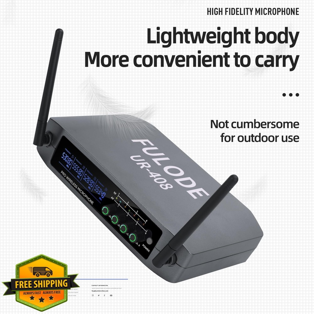 FULODE UR-408 4 Channel Wireless Mic System 4 Lavalier 4 Headset