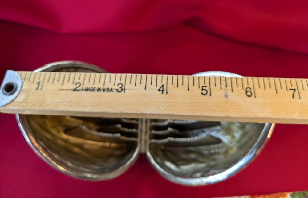 Vintage 1970's Nut Cracker Silvertone Metal Walnut Shaped Hinged
