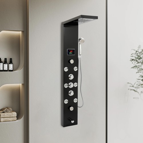 LED 3-Handle Shower Kit Rainfall Shower Panel Tower System Shower Head Waterfall