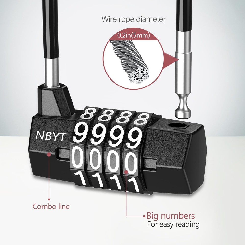 2 PCS Long Shackle Combination Padlock, Cable Locks with 4 Digit Combination,...