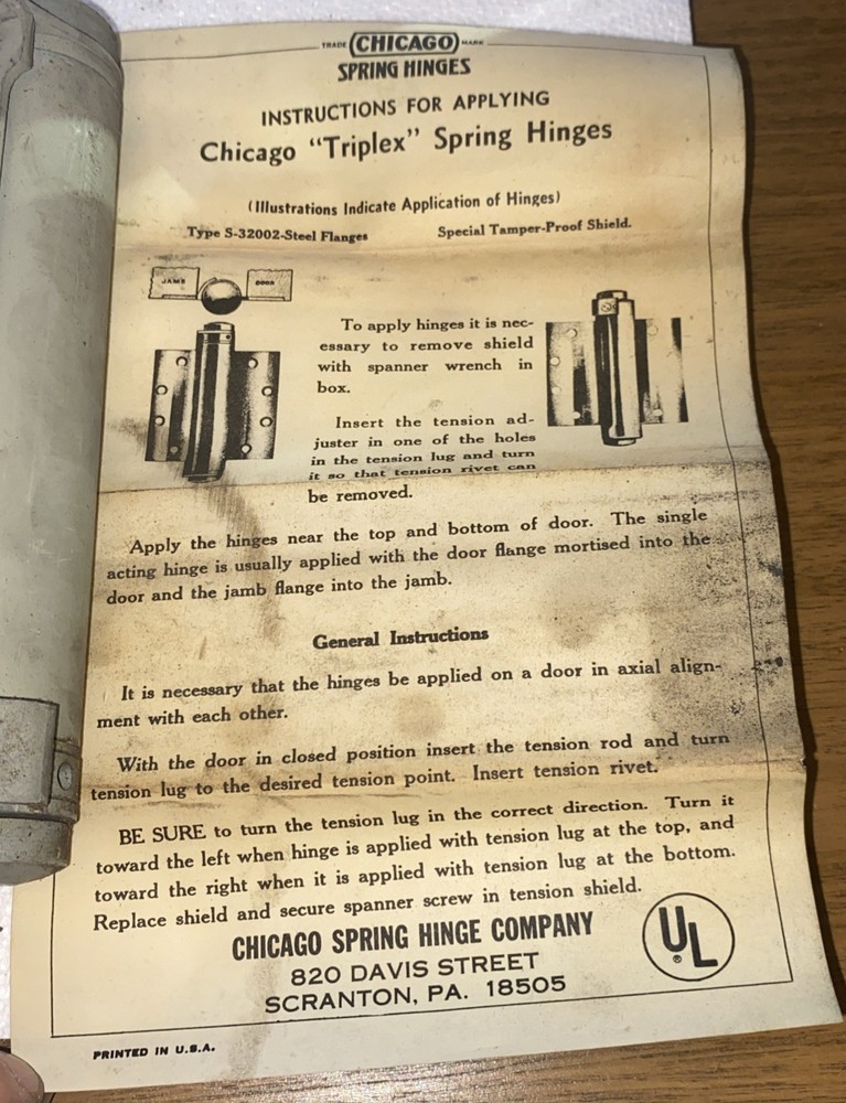 3 Chicago Triplex 4 1/2" Hinges S-32002, Double Spring Loaded Read Description