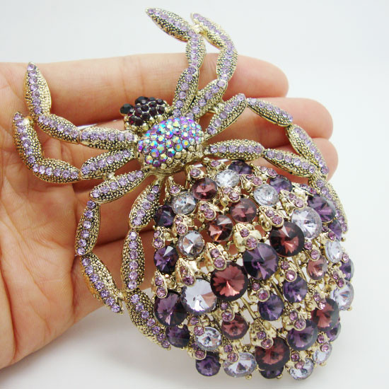 Large Vintage Style Purple Rhinestone Crystal Spider Animal Brooch Pin Pendant