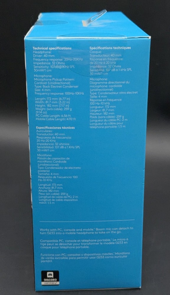 Logitech G233 Prodigy Blue/Black Wired PC PS4 Switch Xbox One Headset NEW SEALED