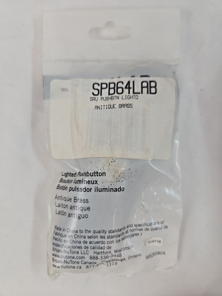 Nutone Lighted Pushbutton Doorbell Antique Brass