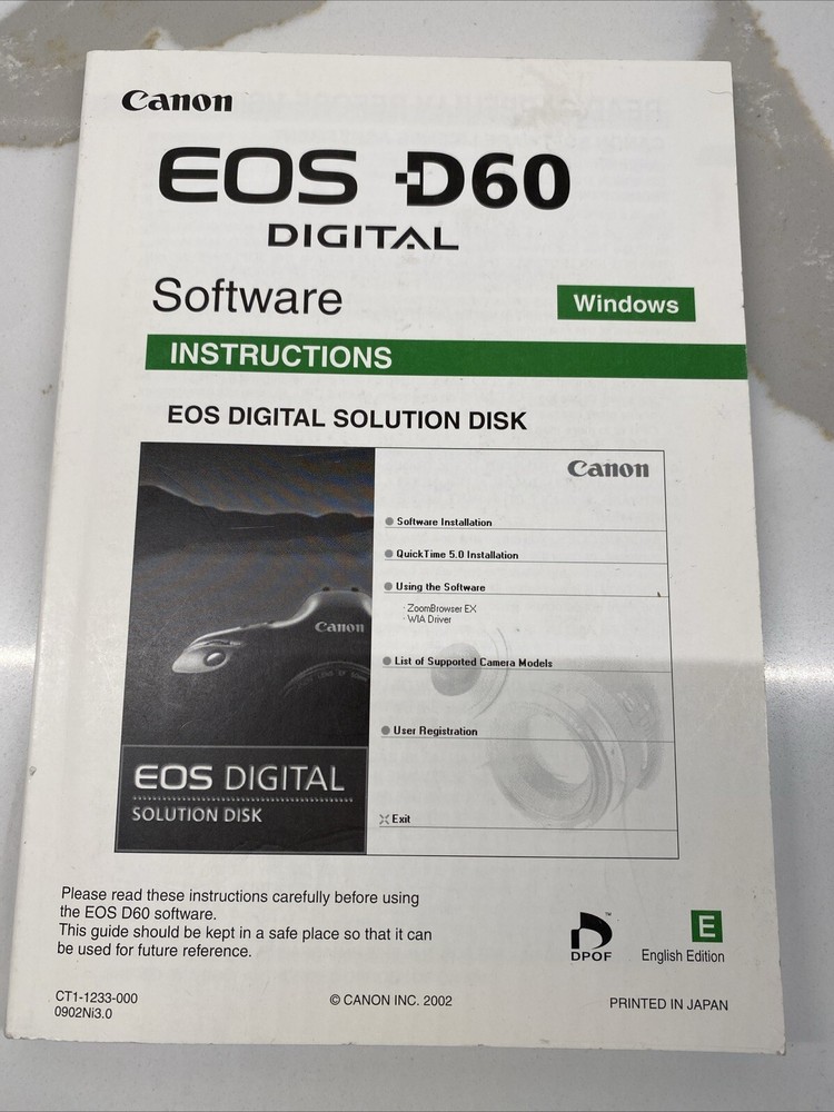 Original Canon EOS D60 Digital Camera User Instruction Manual For Mac & Windows