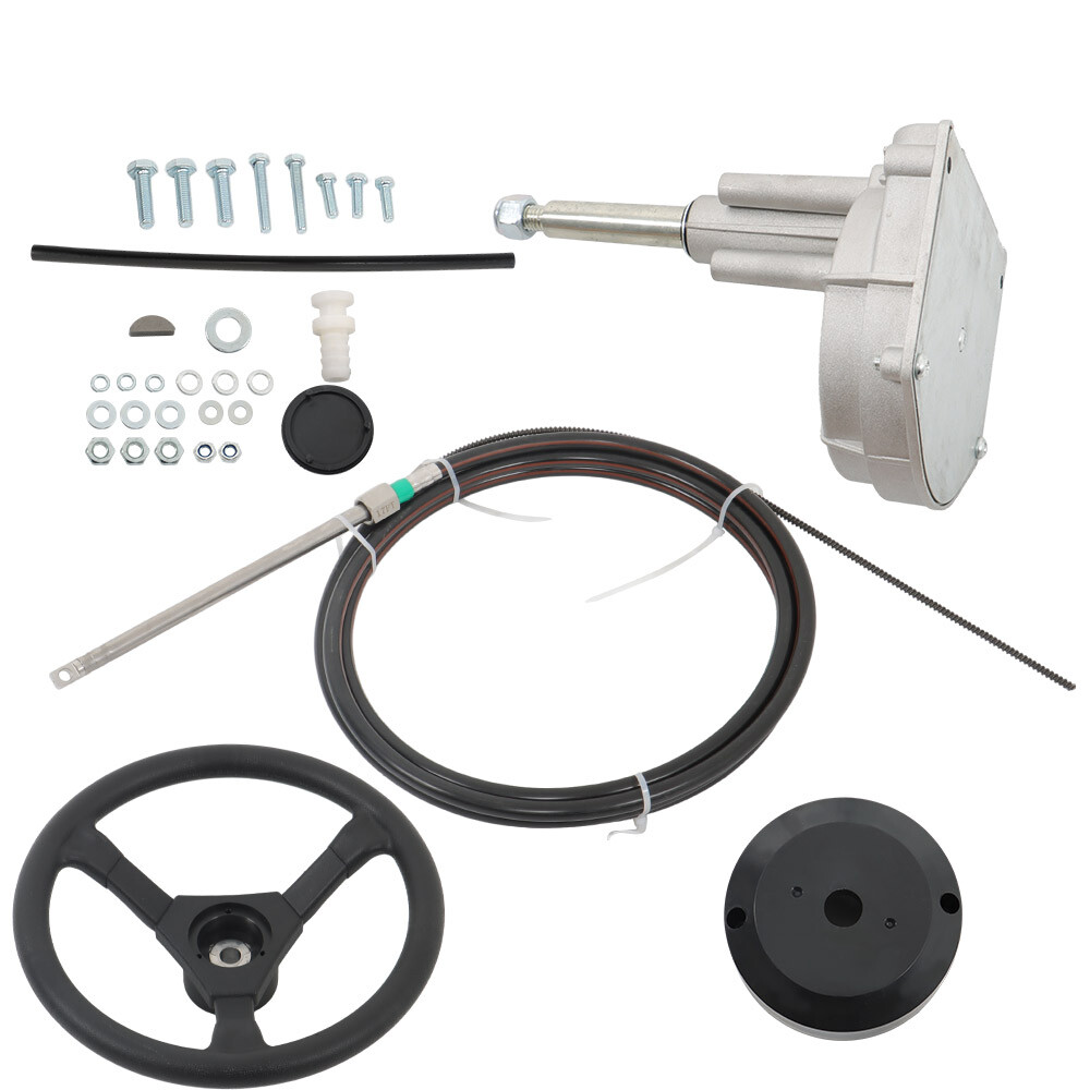 Boat Rotary Steering System Outboard Kit 10FT-17FT Boat Cable With 12.4" Wheel