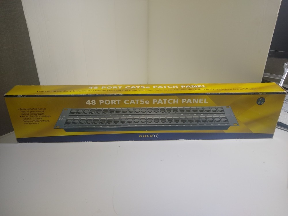 GoldX 48 Port CAT 5e Patch Panel w/ Hinged Wall Bracket New Open Box!