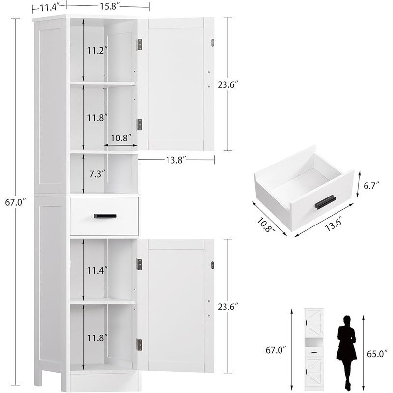 Storage Cabinet Multi-functional Organizer W/ Adjustable Shelves & Drawer New