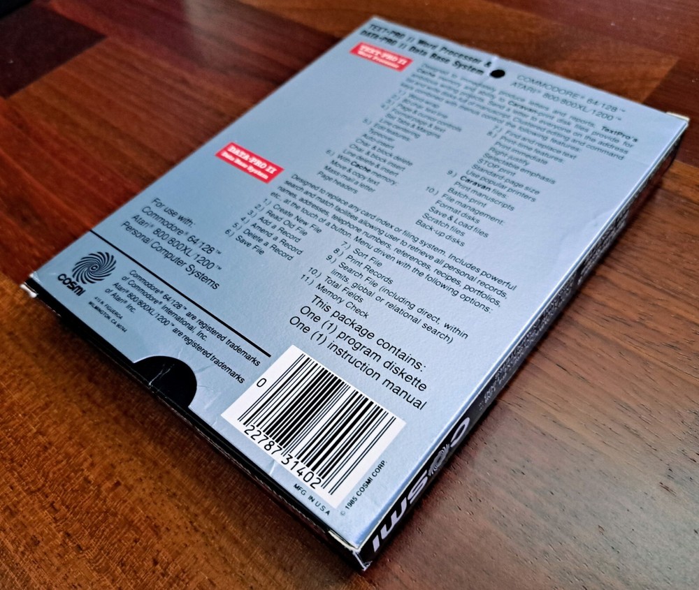 Text-Pro II & Data-Pro II, Cosmi, Database & Word Processor, Commodore & Atari