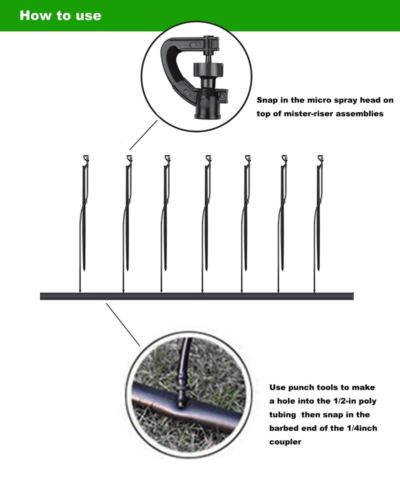 Micro Spray Sprinkler Stake Assembly: 9 Sets 9 360° Emitters