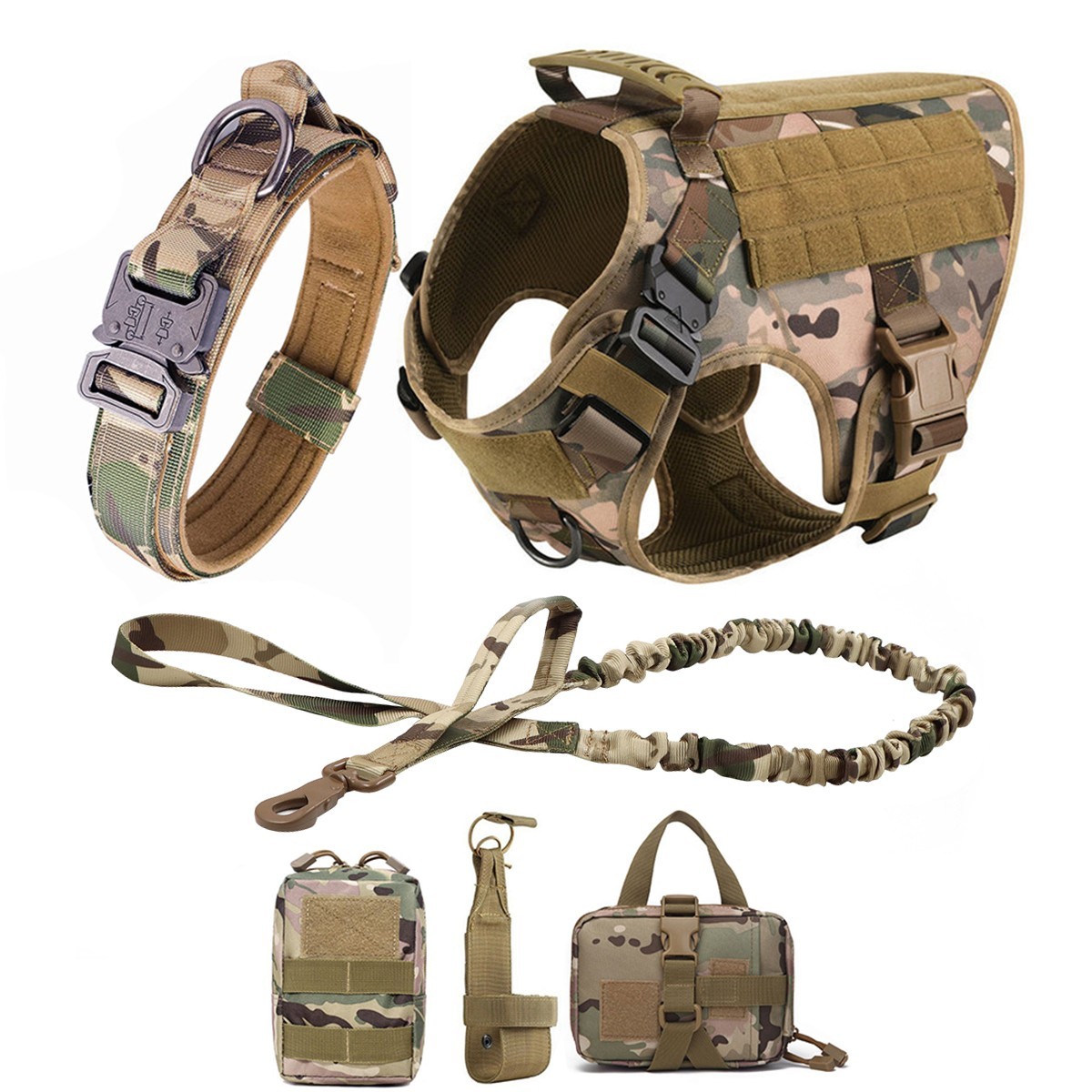Tactical Dog Vest Kit Dog leash Dog Collar Dog Harness Medium Large with Pouches