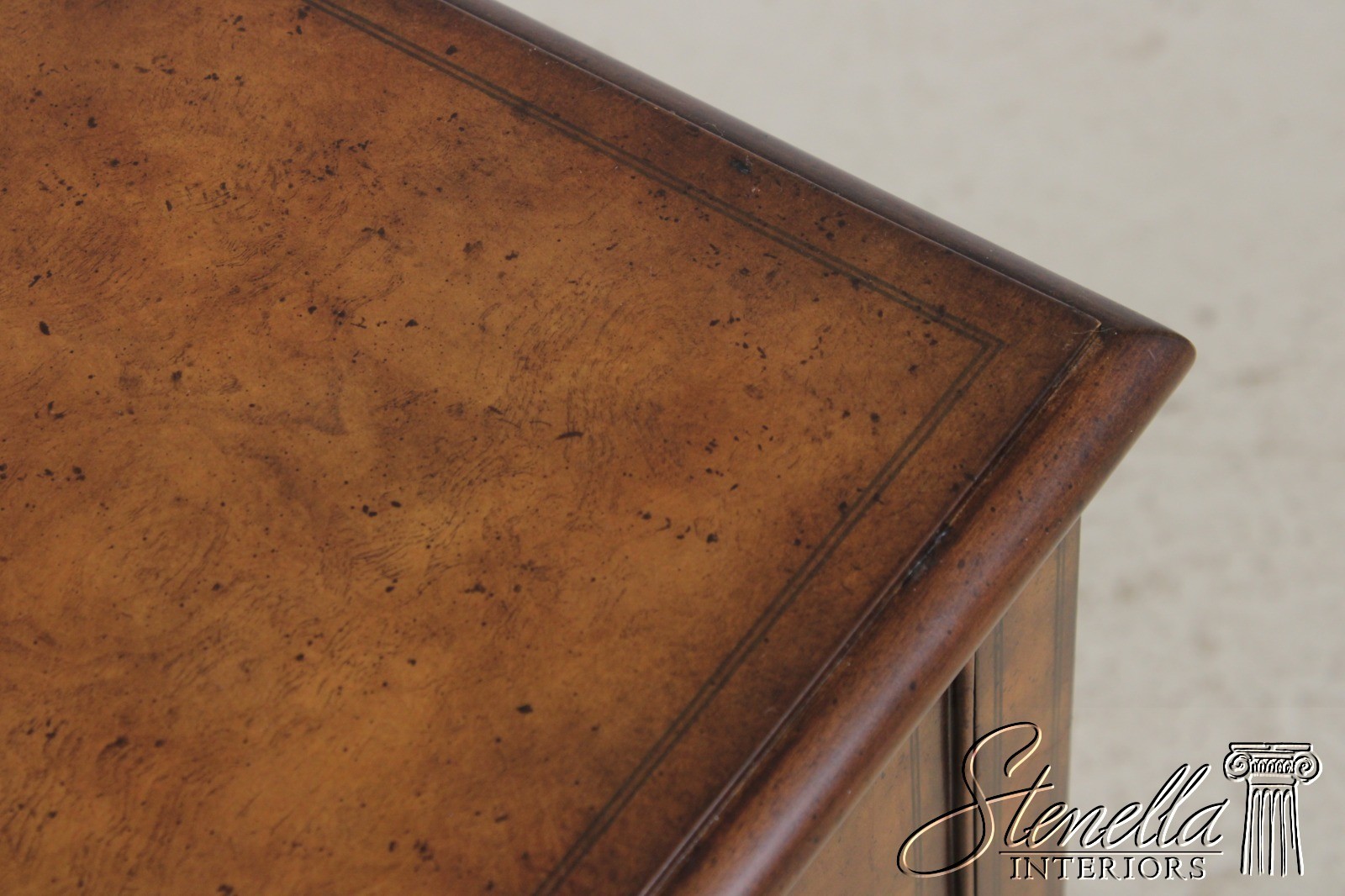 72329: MAITLAND SMITH Burl Wood 3 Drawer Writing Desk Console