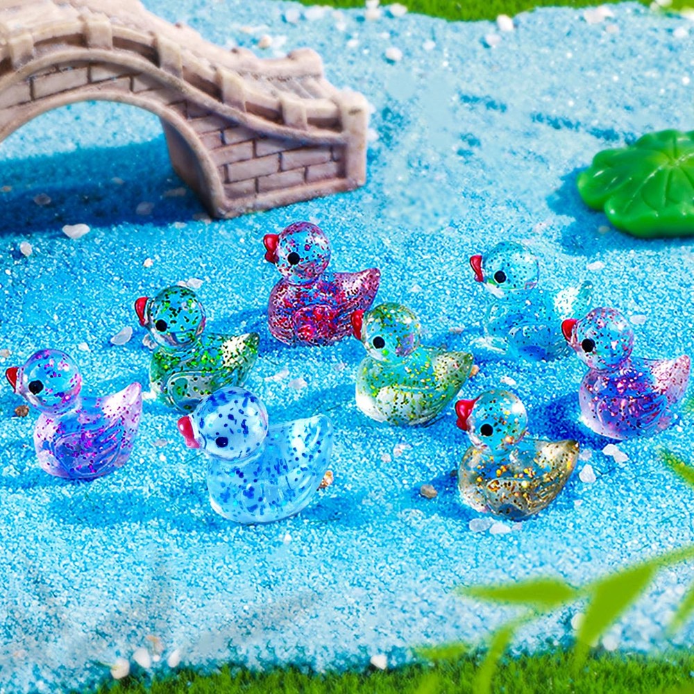 100pcs Mini Colorful Glitter Resin Ducks, Tiny Duck Miniature