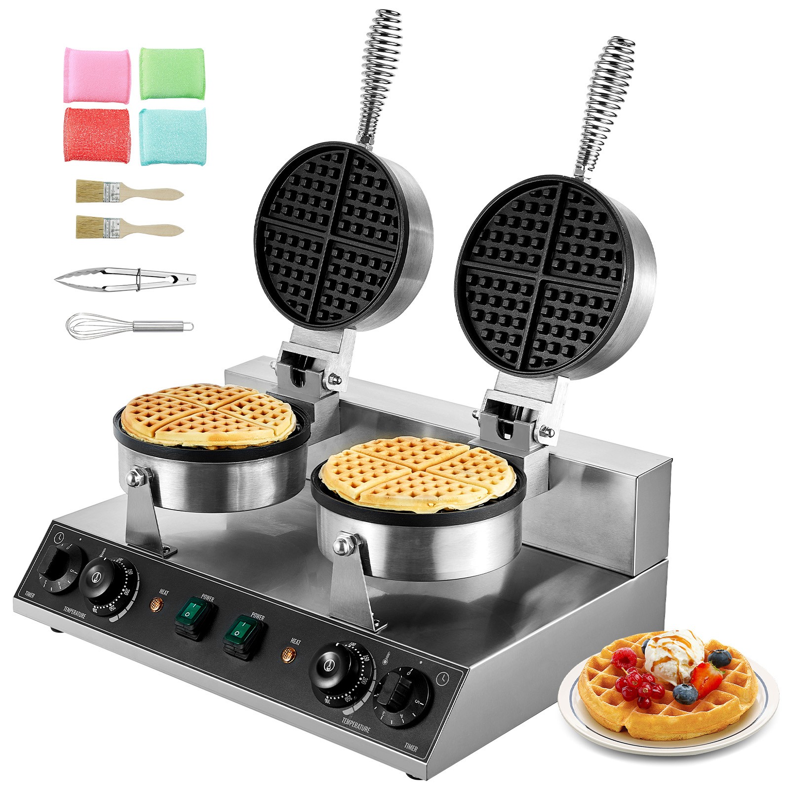 Uimoso Dual-Head Round Waffle Maker 2460W Non-Stick for Commercial Use