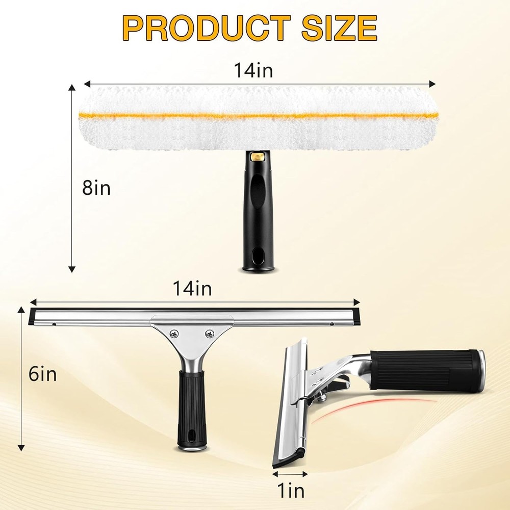 Window Cleaning Squeegee Kit 14" Squeegee & Microfiber Rotatable Window Scrubber