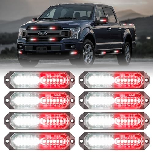 8-Pcs 12 LED Sync Feature Emergency Strobe Grille Lights Ultra #04 Red/White