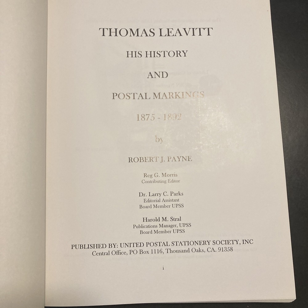 Thomas Leavitt His History and Postal Markings by Payne