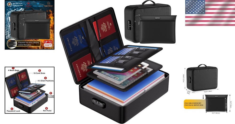 Large Fireproof Document Organizer with Lock - Safe Storage for Papers & Laptop