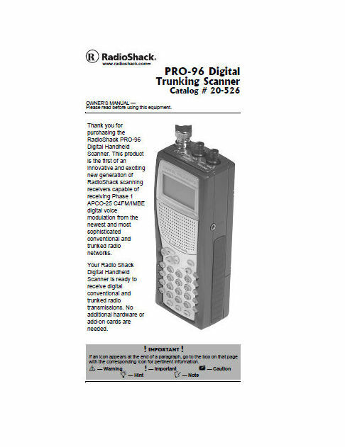 RADIO SHACK PRO-96 INSTRUCTION OPERATING MANUAL