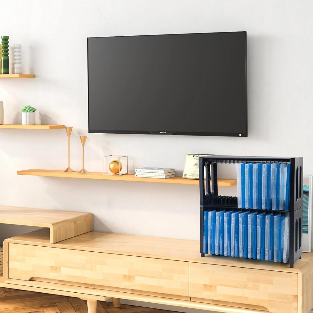 Stackable DVD Storage Rack, 2 Pack, Holds 40 Slim DVD Cases, Organizer