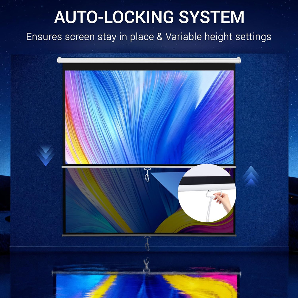 120'' Projector Screen Manual Pull Down, 1:1 Indoor Outdoor Projection Screen Mo