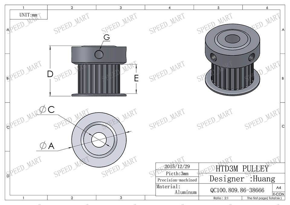 3M Timing Pulley 28 Teeth 5mm Bore for Stepper Motor 3D Printer 16mm Width HTD
